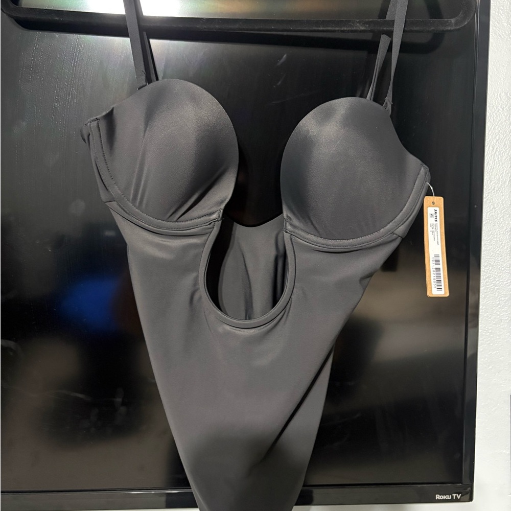 SKIMS Black Padded Plunge Bodysuit Bra